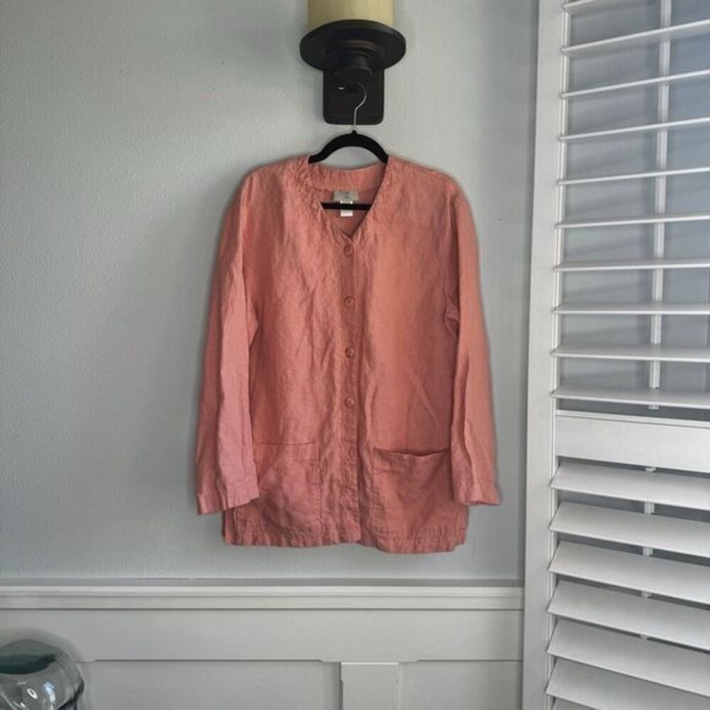 Vintage 100% Linen Jacket Women's Medium Nordstrom Coral‎ Button Front Lagenlook